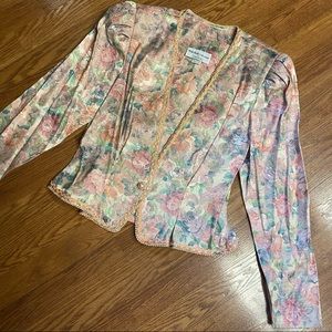 Vintage 80’s Tapestry Embroidered Floral Blazer Jacket Pearl Beaded Jacket